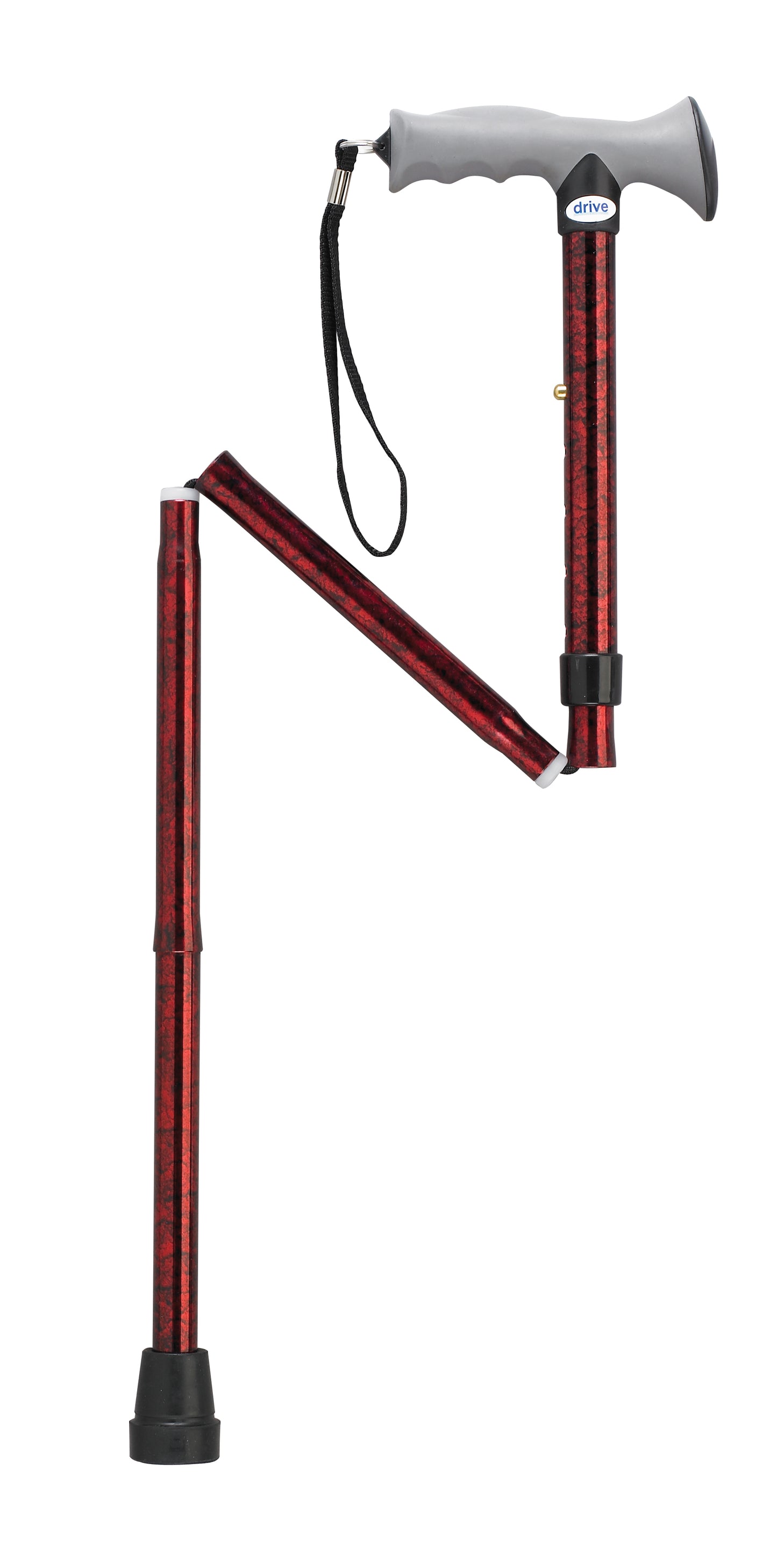 Adjustable Lightweight Folding Cane with Gel Hand Grip, Red Crackle