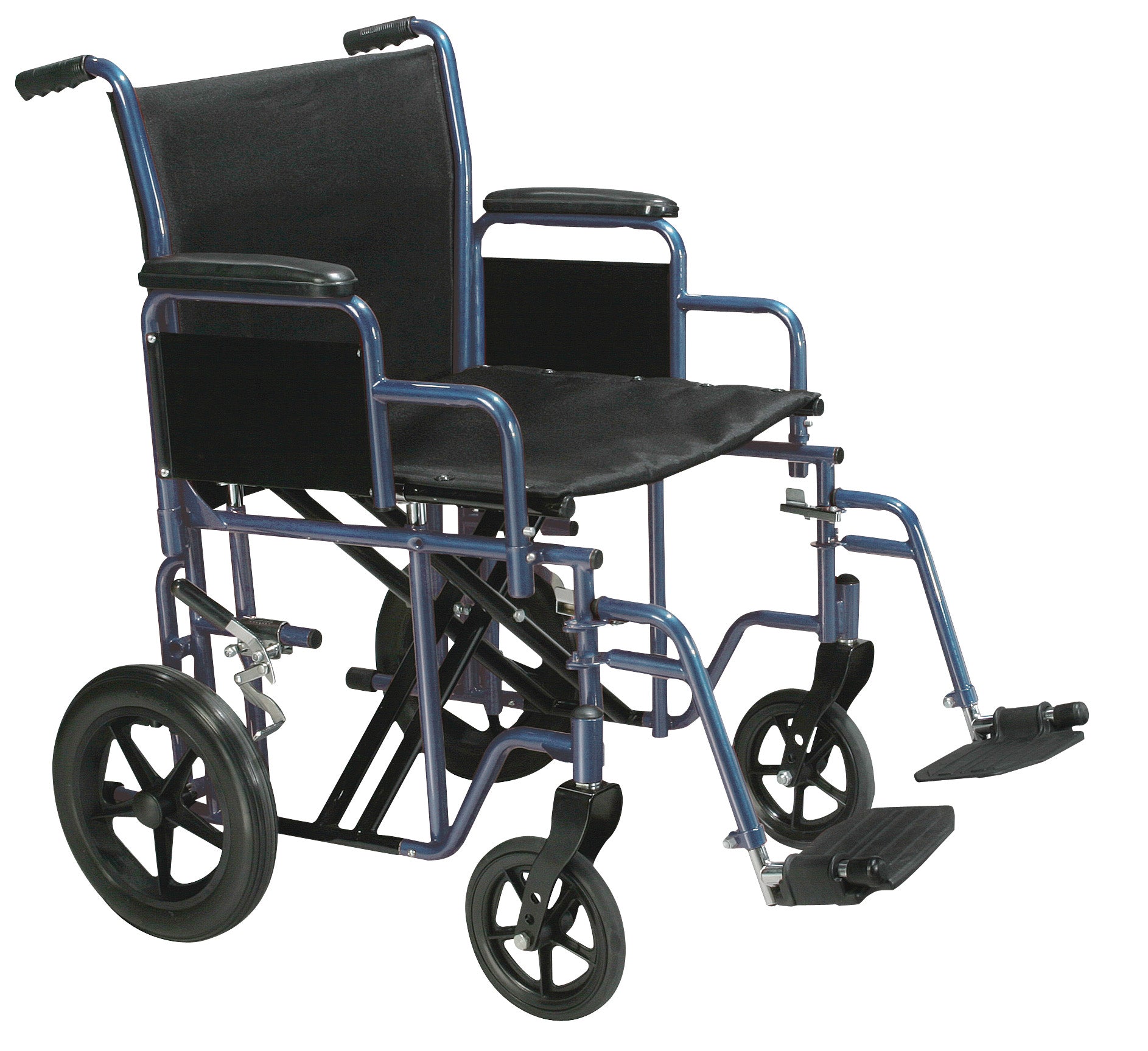 Bariatric Heavy Duty Transport Wheelchair with Swing Away Footrest, 22" Seat, Blue