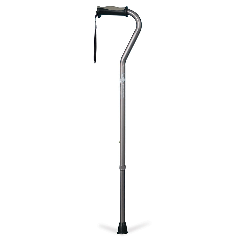 Adjustable Offset Handle Cane with Reflective Strap, Smoke